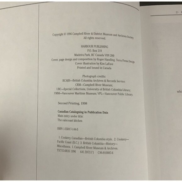 The Raincoast Kitchen Coastal Cuisine with a Dash of History Campbell River 1998 - Picture 4 of 12